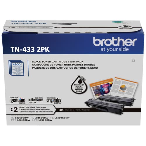 Brother TN433 Ensemble de 2 cartouches de toner noir authentiques à haut rendement
