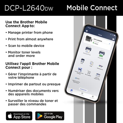 Brother DCP-L2640DW Imprimante multifonction laser monochrome professionnelle compatible avec Refresh, avec impression, copie et numérisation mobiles et cartouche de 700 pages