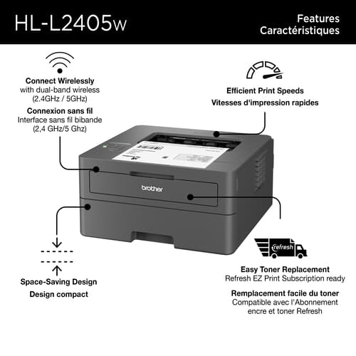 Brother HL-L2405W Imprimante laser monochrome pour bureau compatible avec l’Abonnement Refresh et cartouche de 700 pages