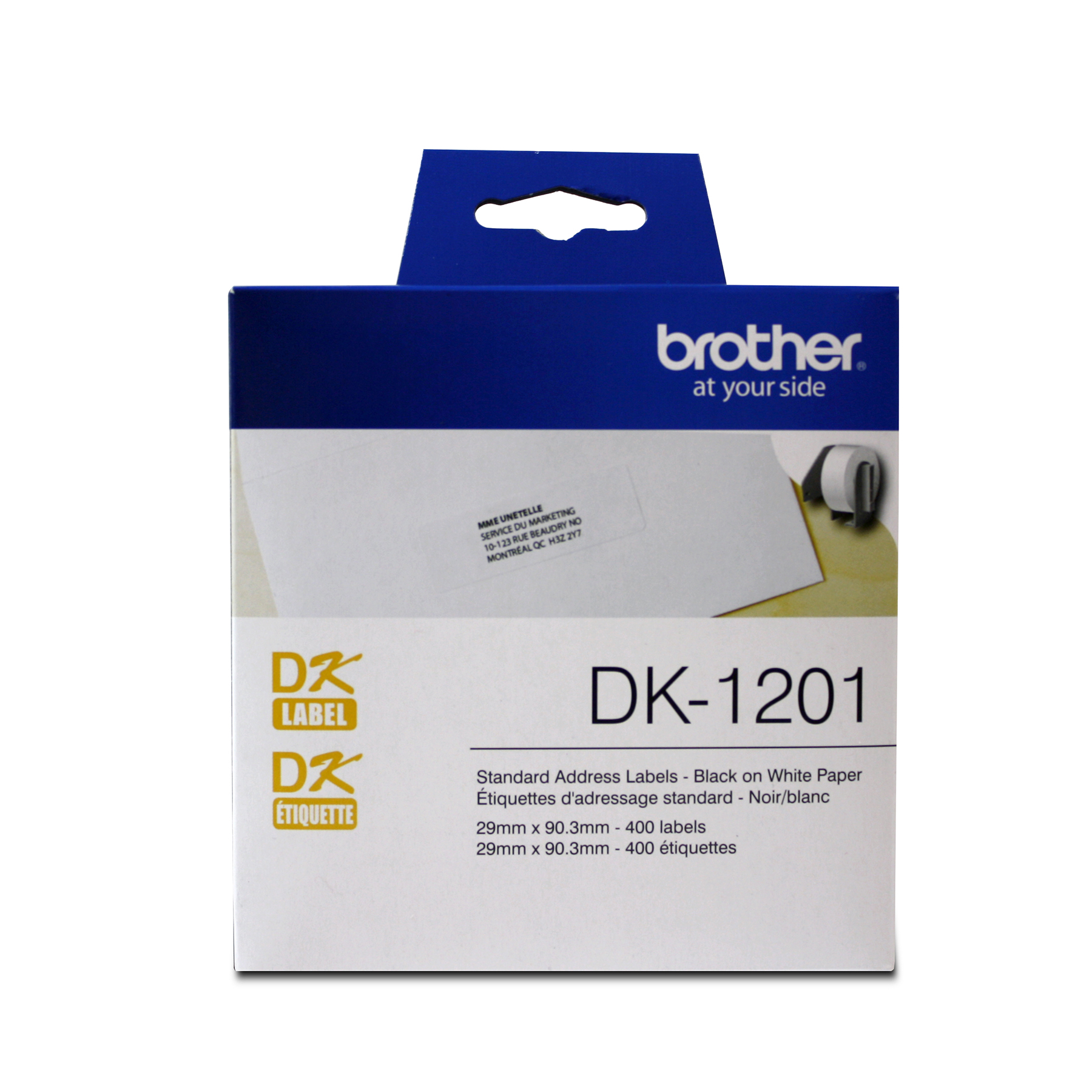 Brother – Ruban en papier continu DK2251 pour imprimantes d'étiquettes, 2,4  po x 50 pi, blanc avec texte noir/rouge