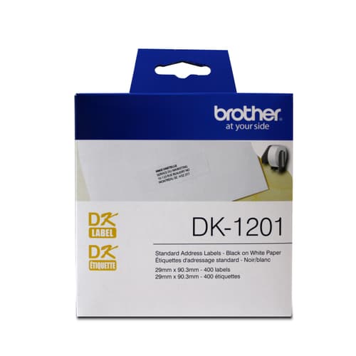 Brother DK1201 Étiquettes d'adresse standard en papier (400 étiquettes) - 1,1 po x 3,5 po (29 mm x 90,3 mm)