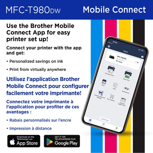 Brother MFC-T980DW Imprimante tout-en-un à jet d’encre couleur sans fil et Ethernet INKvestment Tank avec bac multi-usage