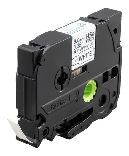 Brother HSe-221E Ruban thermorétractable blanc avec texte noir authentique pour étiqueteuses P-touch, 9 mm (L) x 1,5 m (l)