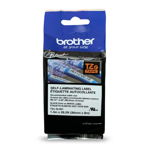 Brother TZeSL261 Ruban autocollant blanc avec texte noir authentique pour étiqueteuses P-touch, 36 mm de largeur x 8 m de longueur