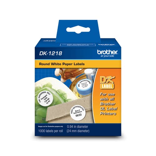 Brother DK1218 Étiquettes de papier rondes (1 000 étiquettes) - 0,94 po de diamètre (24 mm de diamètre)