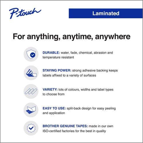 Brother TZe252G Ruban laminé blanc avec texte rouge authentique pour étiqueteuses P-touch, 24 mm de largeur x 8 m de longueur