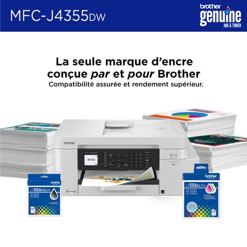 Brother MFC-J4355DW Imprimante tout-en-un à jet d’encre couleur sans fil INKvestment avec écran couleur de 1,8 po et fente d’alimentation manuelle
