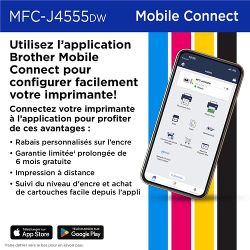 Brother MFC-J4555DW Imprimante tout-en-un à jet d’encre couleur sans fil INKvestment Tank avec écran couleur de 2,7 po et bacs à papier