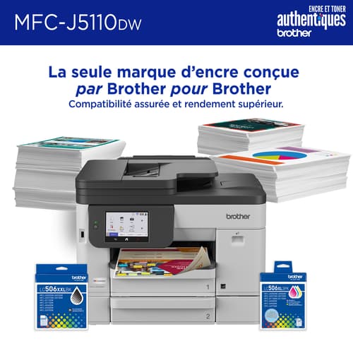 Brother MFC-J5110DW Imprimante tout-en-un à jet d’encre couleur sans fil INKvestment avec bac à papier de 500 feuilles et écran tactile couleur de 4,3 po