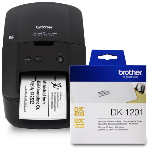Brother RQL-600 Imprimante d'étiquettes de bureau et DK-1201 Étiquettes d'adresse en papier standard - Ensemble