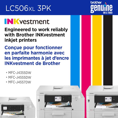 Brother LC506XL3PKS Cartouches d’encre cyan, magenta, jaune authentiques à haut rendement