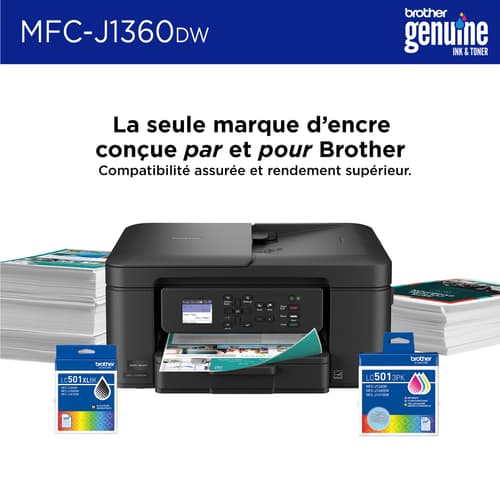 Brother MFC-J1360DW Imprimante tout-en-un à jet d’encre couleur sans fil Work Smart avec impression recto verso automatique et écran couleur de 1,8 po