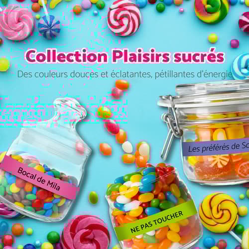 Ensemble de 3 rubans non laminés de la série BTAG pour étiqueteuses P-Touch authentique de Brother de la collection Plaisirs sucrés (rose avec texte noir, vert pâle avec texte noir, violet avec texte noir), 12 mm (L) x 4 m de (l)