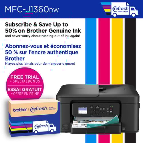 Brother MFC-J1360DW Imprimante tout-en-un à jet d’encre couleur sans fil Work Smart avec impression recto verso automatique et écran couleur de 1,8 po