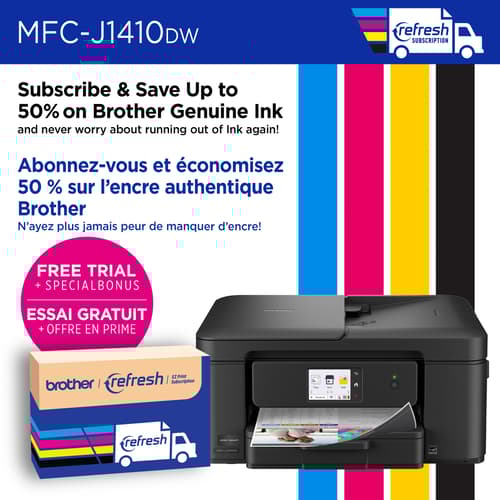 Brother MFC-J1410DW Imprimante tout-en-un à jet d’encre couleur sans fil Work Smart avec écran couleur de 2,7 po et impression recto verso automatique