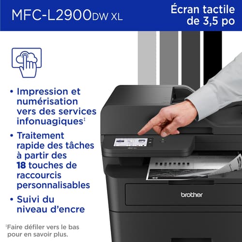 Brother MFC-L2900DWXL Imprimante tout-en-un laser monochrome sans fil compacte avec fonctions de copie, de numérisation et de télécopie recto verso en un seul passage, impression mobile et cartouche de toner de 4200 pages(1) incluse