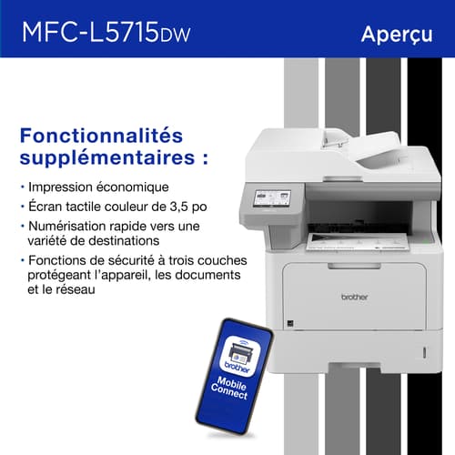 Brother MFC-L5715DW Imprimante tout-en-un laser monochrome professionnelle et performante avec réseautage sans fil et impression, numérisation et copie recto verso