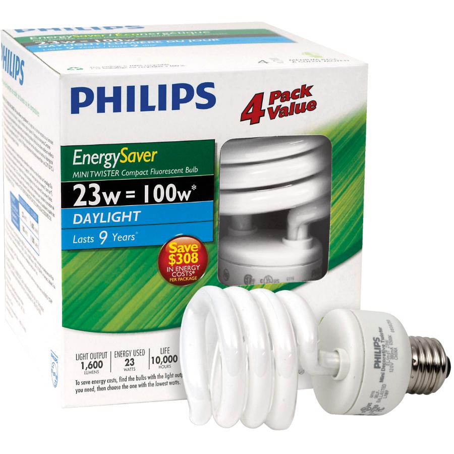 23W Medium Base Daylight Mini Twister CFL Bulbs - 4 Pack