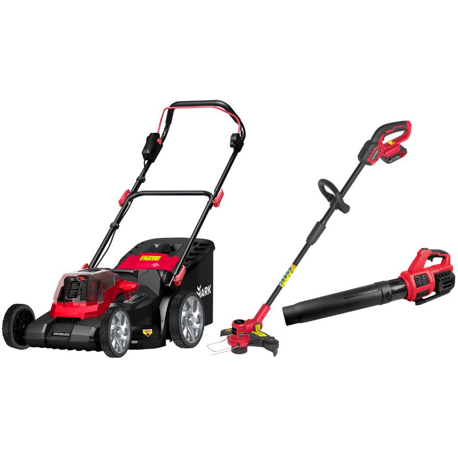 BENCHMARK Cordless Lawn Mower Trimmer Blower Combo Kit Home Hardware