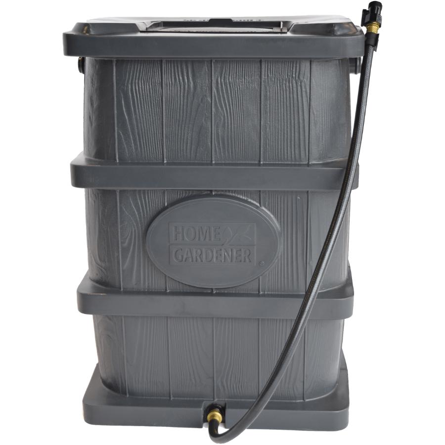 45Gal Charcoal Grey Wood Grain Flat Back Rain Barrel