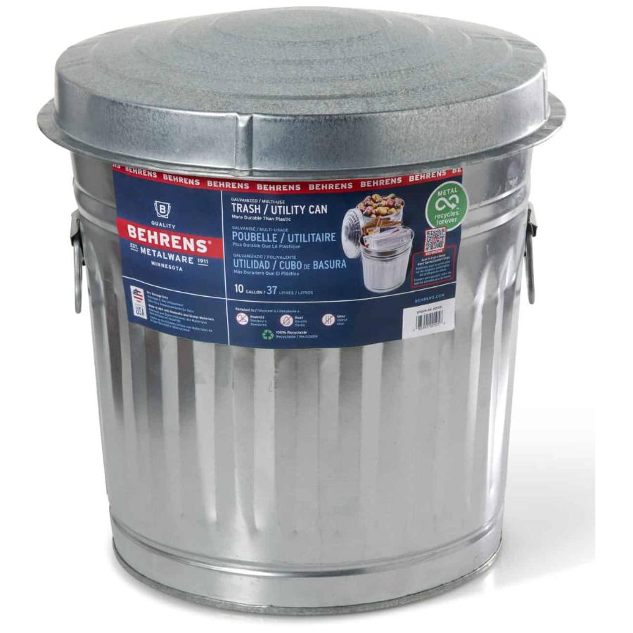 BEHRENS Galvanized Steel Utility Trash Can with Lid | Home Hardware