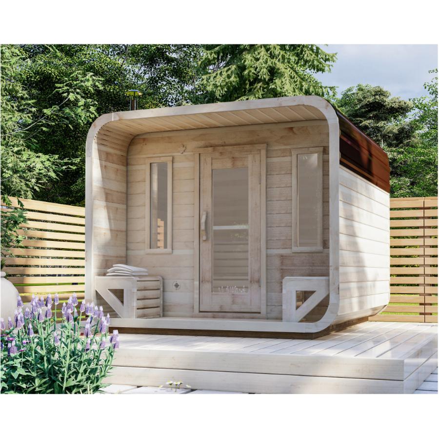 SAWMILL STRUCTURES Box Sauna™ Wood Burning Sauna with 2' Covered