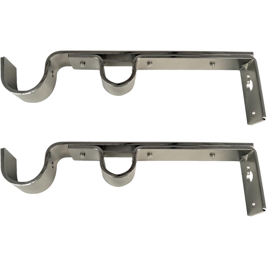 2 Pack Universal Brushed Nickel Double Metal Curtain Rod Brackets