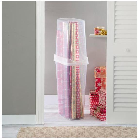 STERILITE Holiday Wrapping Paper Storage Box with Clear Lid Home