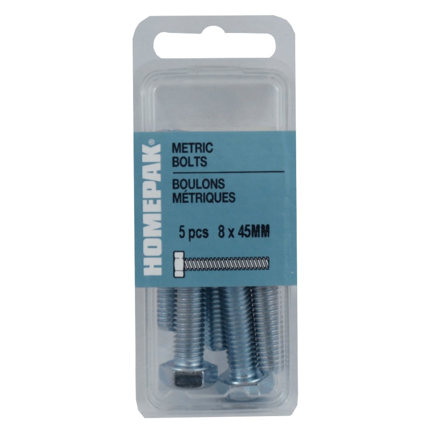 HOME PAK 5 Pack M8 x 45mm #8.8 Zinc Plated Coarse Hex Bolts | Home