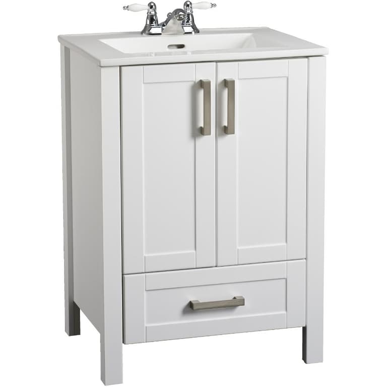 CHELINI 23.6"W x 18.7"D x 33.5"H Clare White 2 Door/1Drawer Vanity