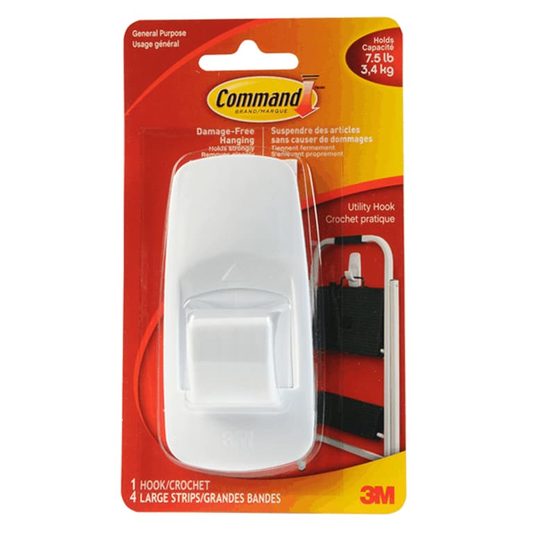 Command Large Adhesive Removable Wall Hook + 4 Strips Home Hardware