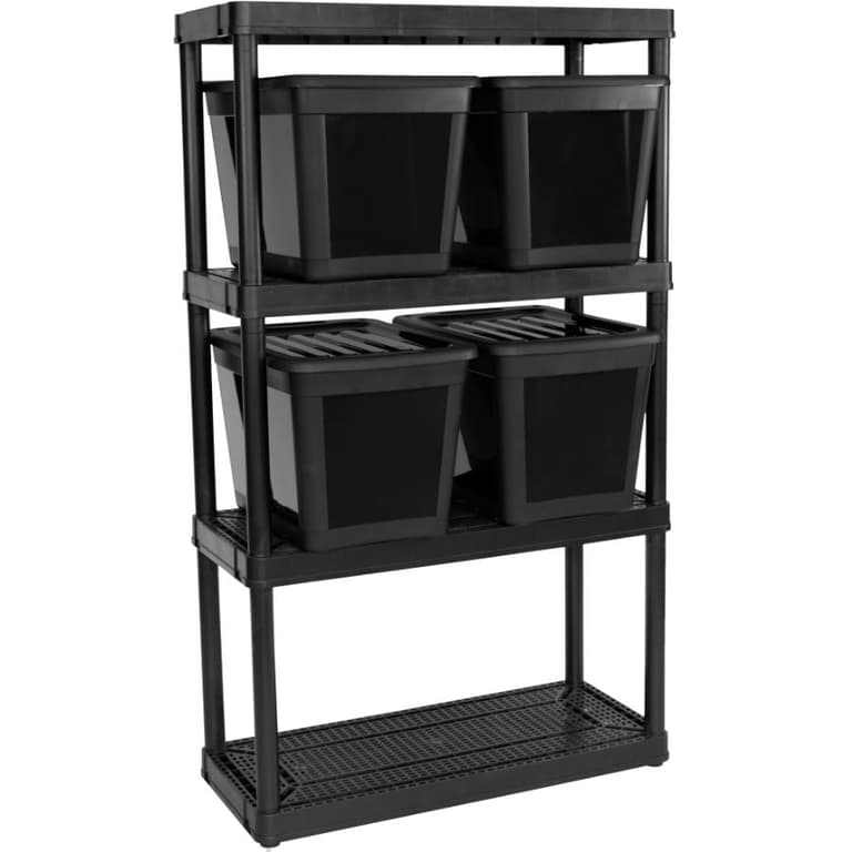 MAXIT 32" x 14" x 541/2" 4 Shelf Black Poly Shelving Unit, with