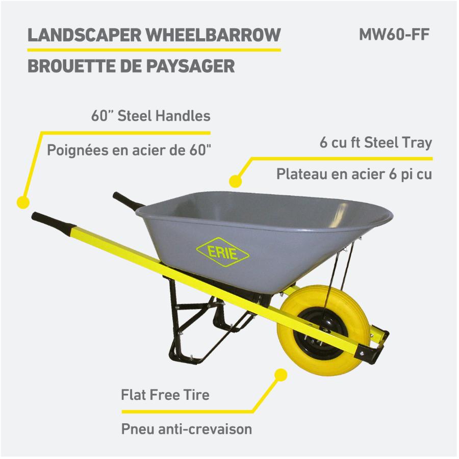 ERIE 6 Cu. Ft. Landscaper Contractor Wheelbarrow with Steel Tray and Flat Free Tire Home Hardware