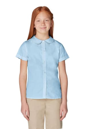 front on figure view of  Short Sleeve Modern Peter Pan Blouse