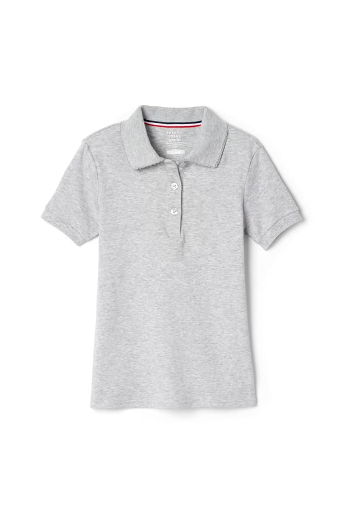 front view of  Porter Gaud Short Sleeve Interlock Polo with Picot Collar (Feminine Fit)