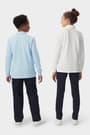 Back view of boy and girl wearing French Toast long sleeve pique polo shirts, showing fit and long sleeve rib cuff. of  Long Sleeve Piqué Polo opens large image - 4 of 4