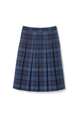 front view of  Below The Knee Plaid Pleated Skirt - FINAL SALE