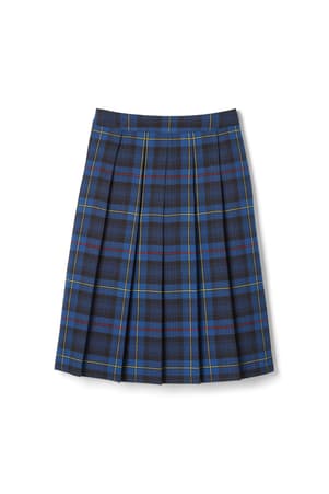 front view of  Below The Knee Plaid Pleated Skirt