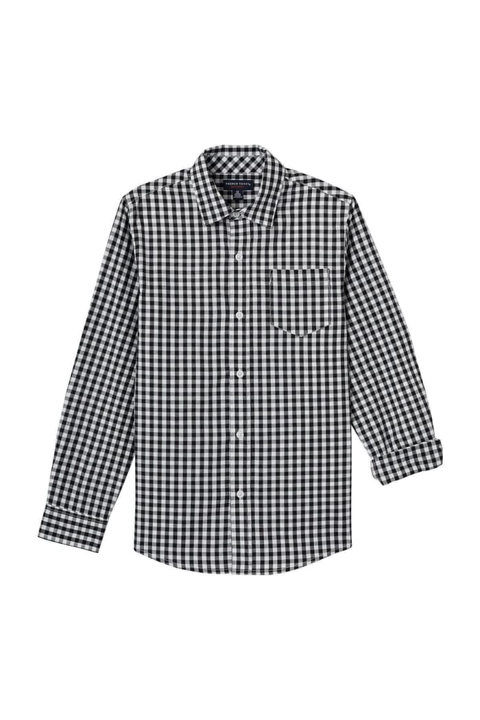 front view of  Long Sleeve Black Check Woven Shirt
