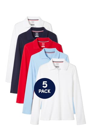 Long sleeve feminine fit interlock polos. 5 pack of  5-Pack Long Sleeve Fitted Interlock Polo with Picot Collar (Feminine Fit)