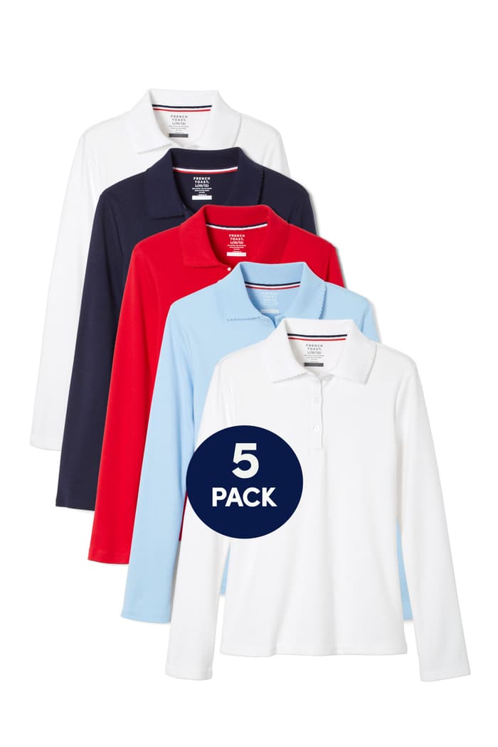 Front view of 5-Pack Long Sleeve Interlock Polo with Picot Collar (Feminine Fit) 