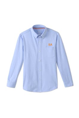 front view of  Long Sleeve Knit Oxford Shirt with Success Academy Logo
