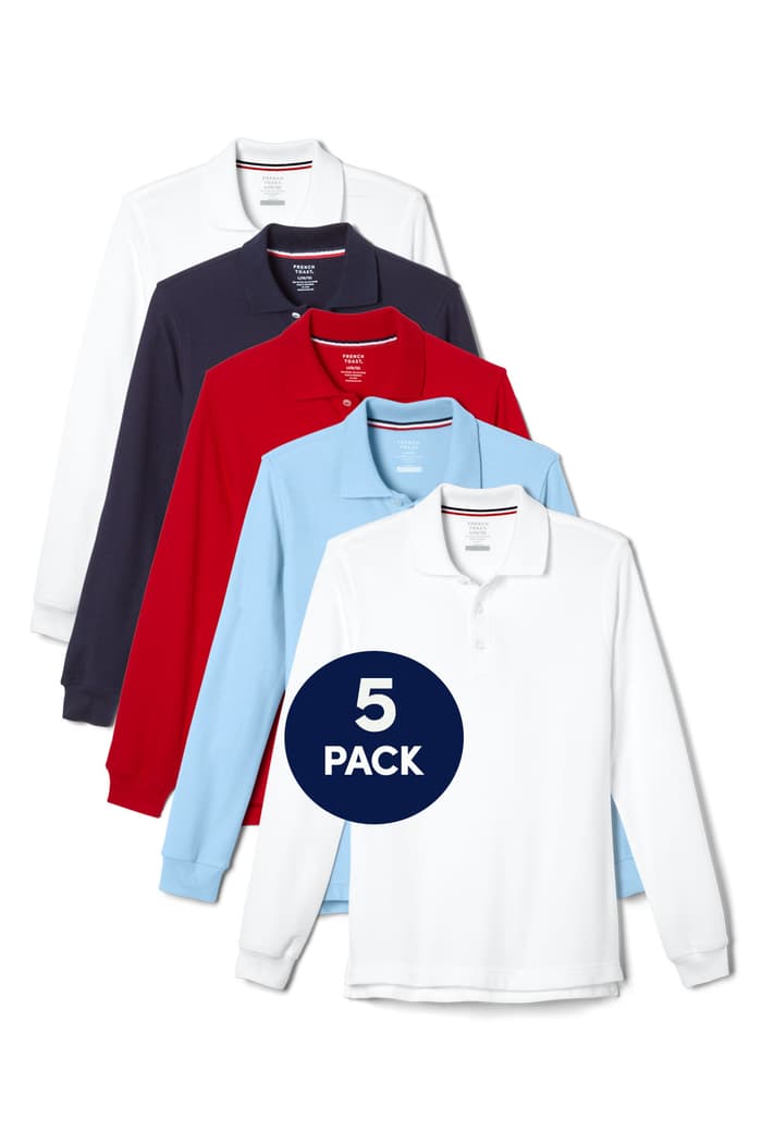 Front view of 5-Pack Long Sleeve Pique Polo 