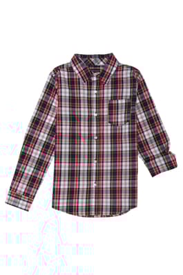 front view of  Long Sleeve Navy Plaid Woven Shirt