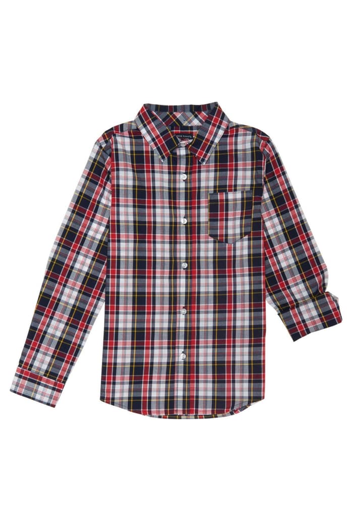 front view of  Long Sleeve Navy Plaid Woven Shirt