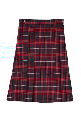 front view of  Below the Knee Plaid Pleated Skirt