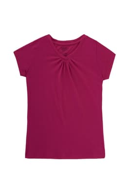 front view of  Short Sleeve Shirred V-Neck Tee