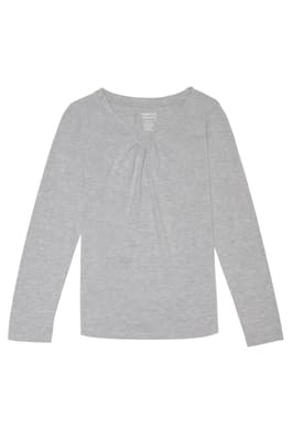 front view of  Long Sleeve Shirred V-Neck Tee