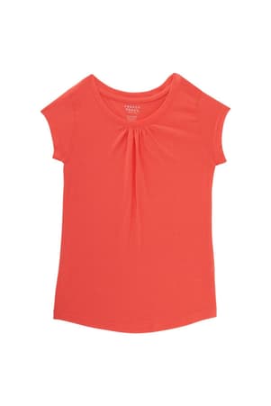 front view of  Girls Short Sleeve Crew Neck Tee Coral 3-Pack