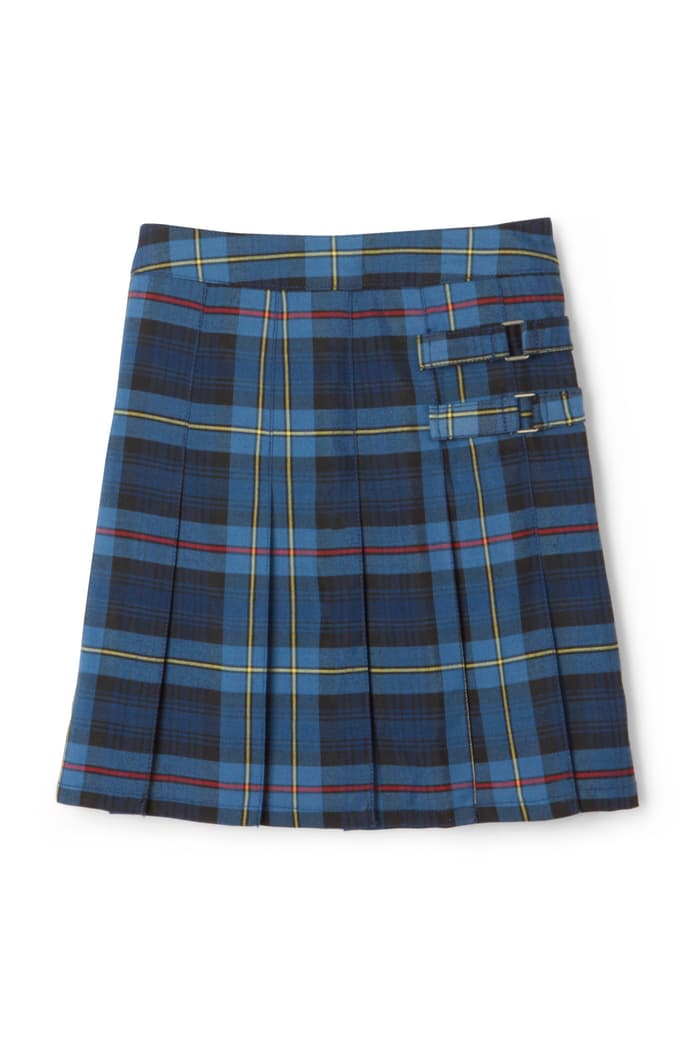 Front view of Plaid Pleated Two-Tab Skort 